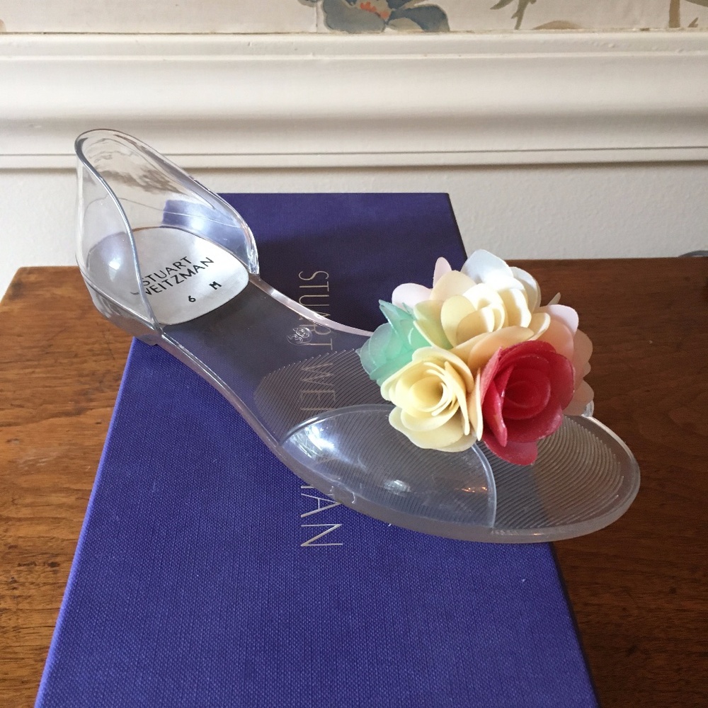 Stuart Weitzman Clear Jelly Flower Flats